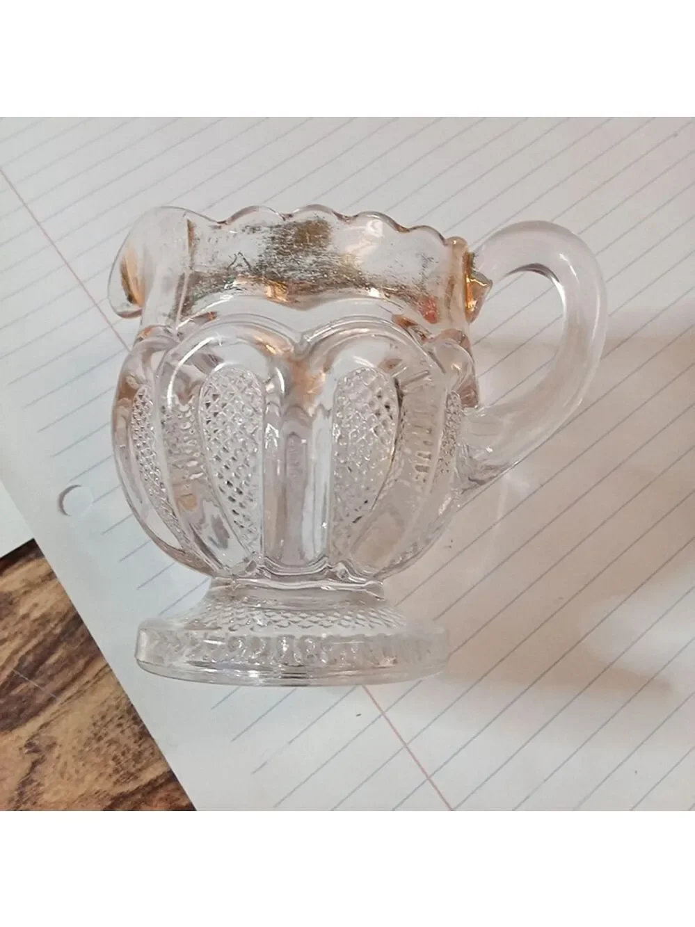 US Glass Antique EAPG Texas Loop Stippled Pattern Clear/Gold Creamer Pitcher